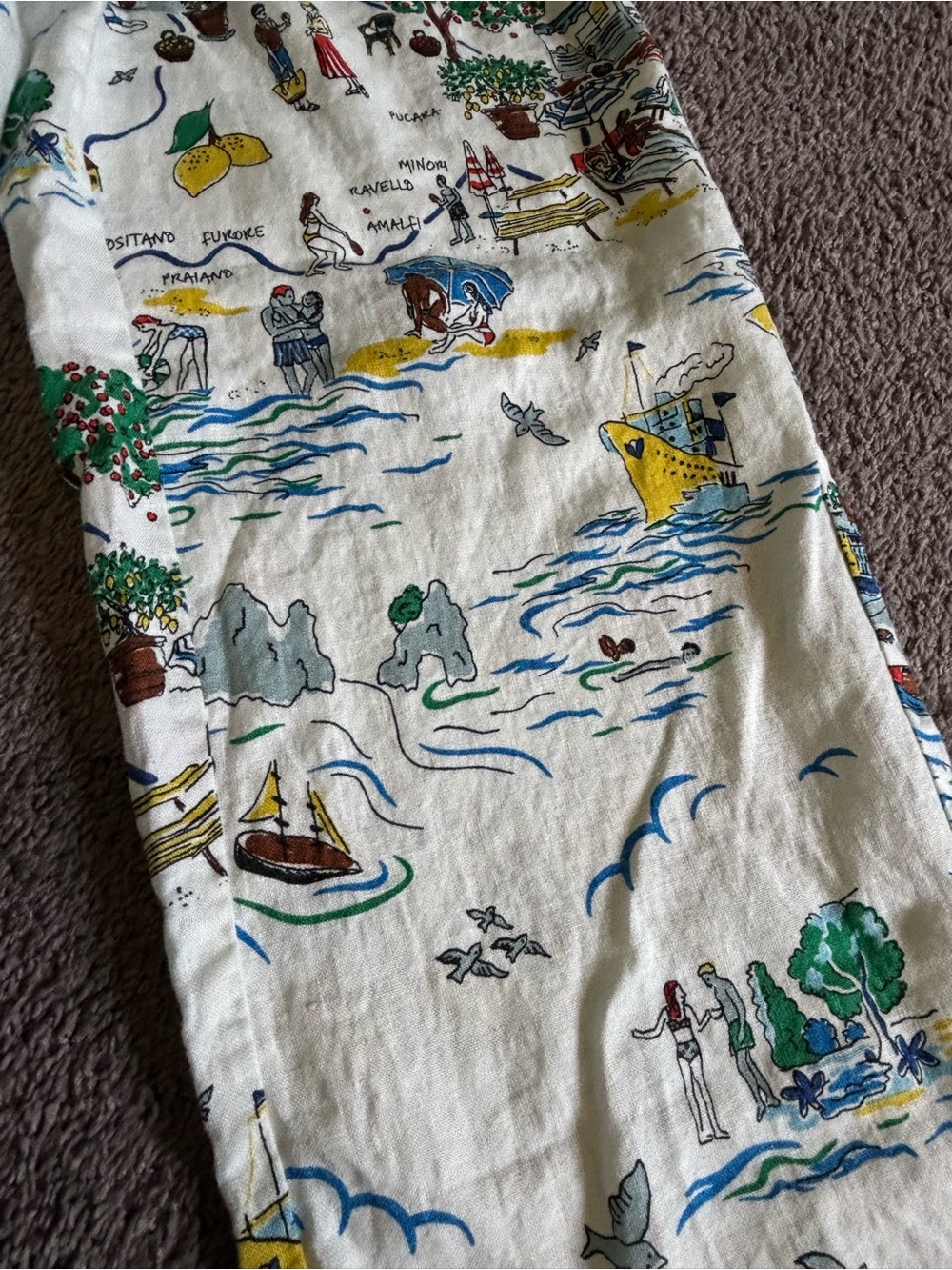 Boden 100% Linen Illustrated Travel Print Wide-Leg Pants — US 10L / UK 14L - Picture 2 of 10